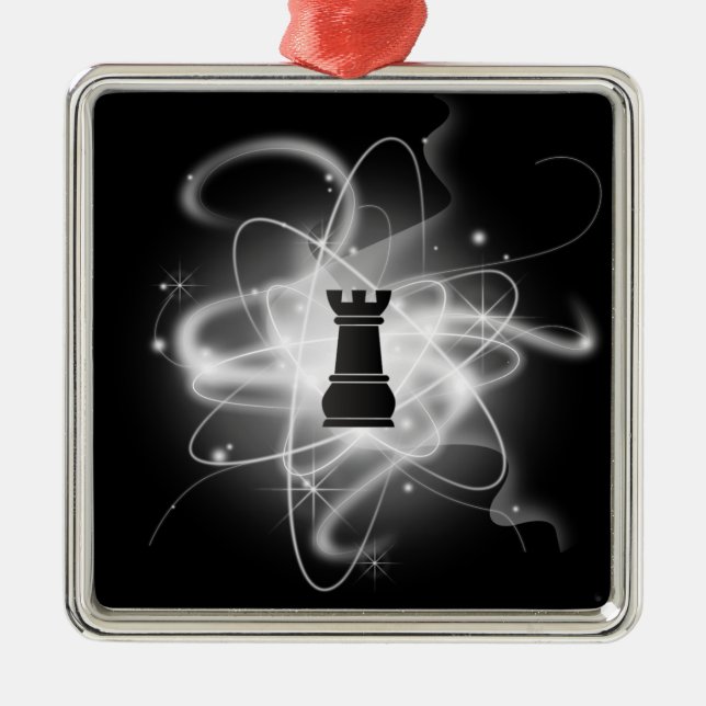 Black & White Retro Atomic Chess Piece - Rook Metal Ornament (Front)