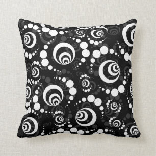 Black White Retro Crop Circles Throw Pillow