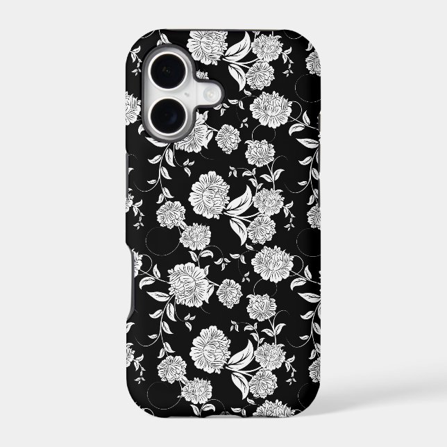 Black & White Retro Flowers Pattern (Back)