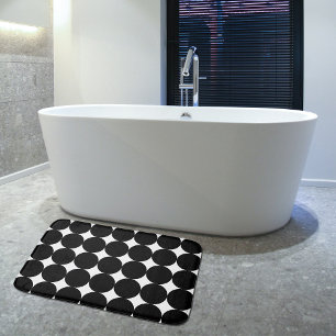 Black White Retro Geometric Circle Pattern Bath Mat