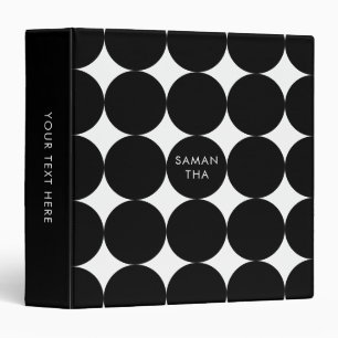 Black White Retro Geometric Circle Pattern Binder