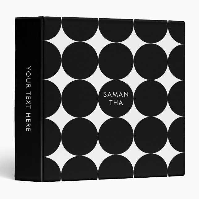Black White Retro Geometric Circle Pattern Binder (Front/Spine)
