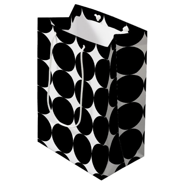 Black White Retro Geometric Circle Pattern  Medium Gift Bag (Front Angled)