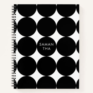 Black White Retro Geometric Circle Pattern Notebook