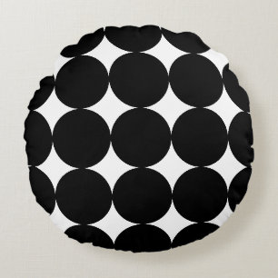 Black White Retro Geometric Circle Pattern Round Pillow