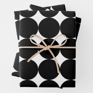 Black White Retro Geometric Circle Pattern Wrapping Paper Sheet
