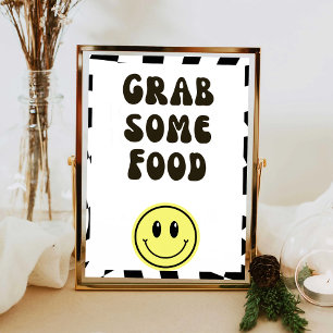 Black & white retro grab some food food sign