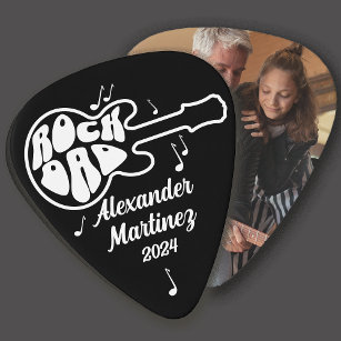 Black White Retro Groovy Rock Dad Photo Guitar Pick