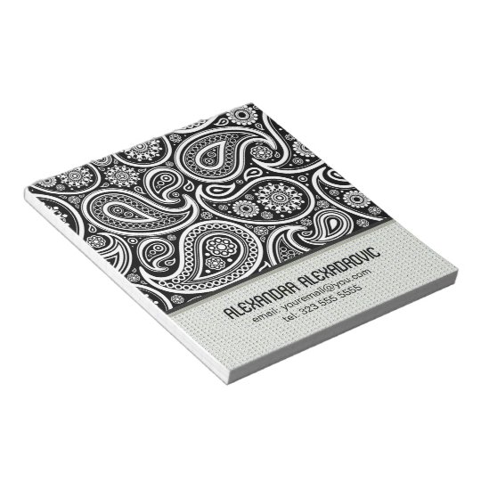 Black & White Retro Paisley Pattern 2-Custom Text Notepad