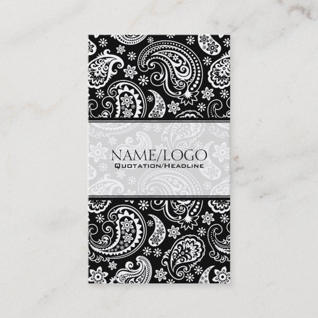 Black & White Retro Paisley Pattern 2 Design Business Card (Front)