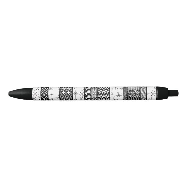 Black & White Retro Pattern Stripes 1 Black Ink Pen (Front)