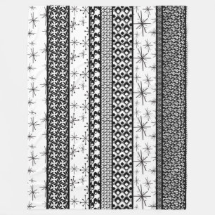 Black & White Retro Pattern Stripes 1 Fleece Blanket
