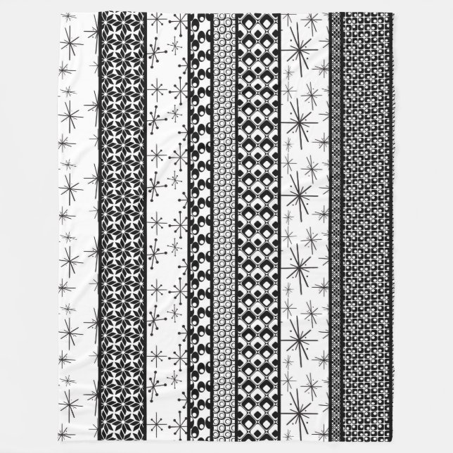 Black & White Retro Pattern Stripes 1 Fleece Blanket (Front)