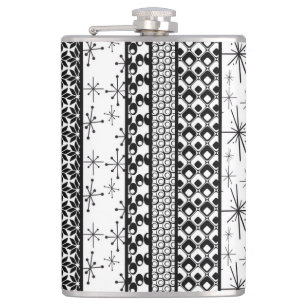 Black & White Retro Pattern Stripes 1 Hip Flask
