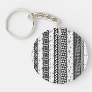 Black & White Retro Pattern Stripes 1 Keychain