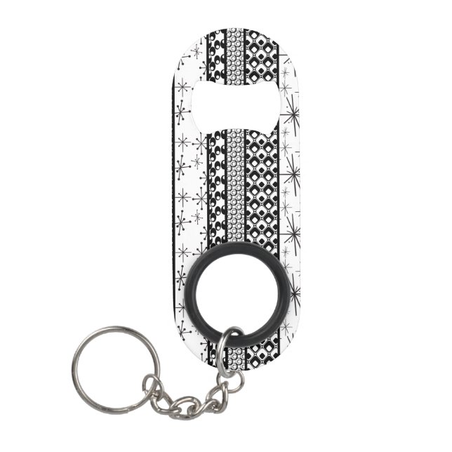 Black & White Retro Pattern Stripes 1 Mini Bottle Opener (Front)