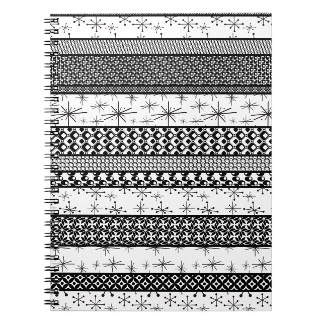 Black & White Retro Pattern Stripes 1 Notebook (Front)