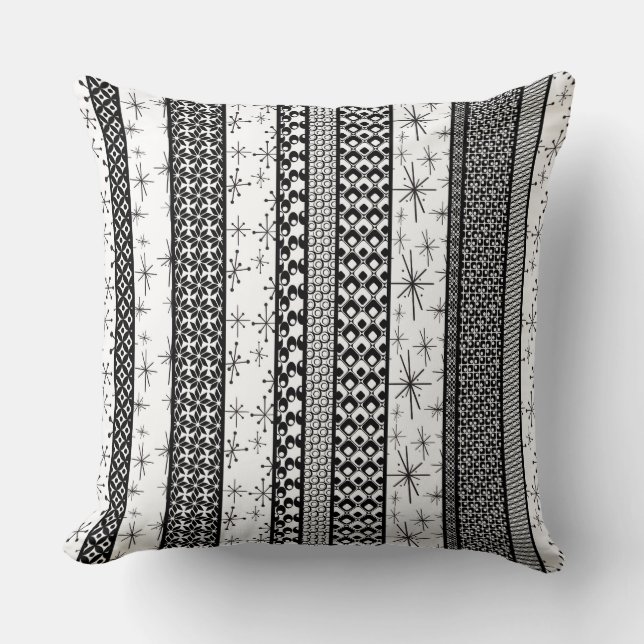 Black & White Retro Pattern Stripes 1 Throw Pillow (Front)