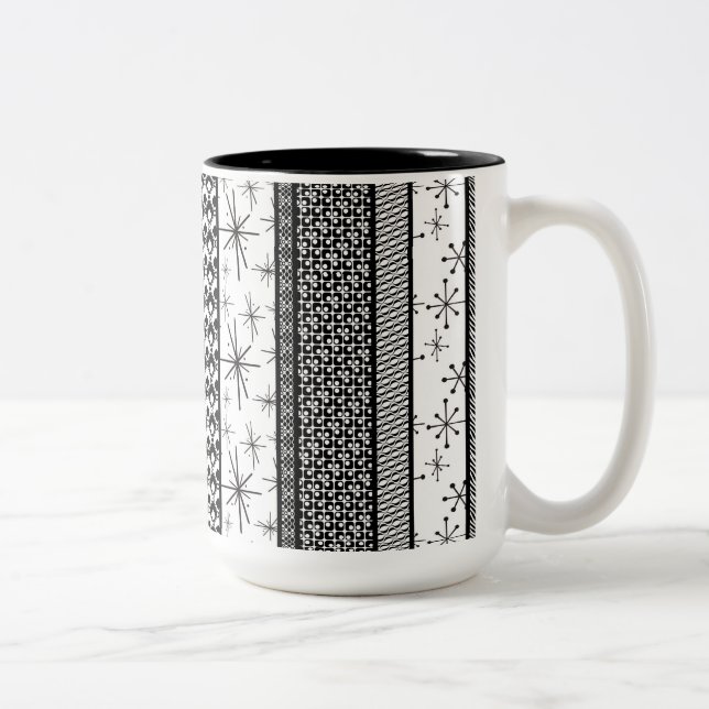 Black & White Retro Pattern Stripes 1 Two-Tone Coffee Mug (Right)