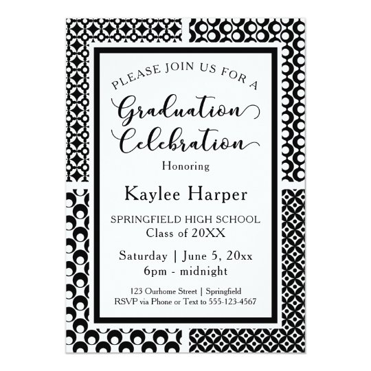 Black & White Retro Patterns Graduation Party Card
