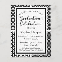 Black & White Retro Patterns Graduation Party