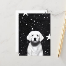 Black & White Retro Puppy & Big Stars