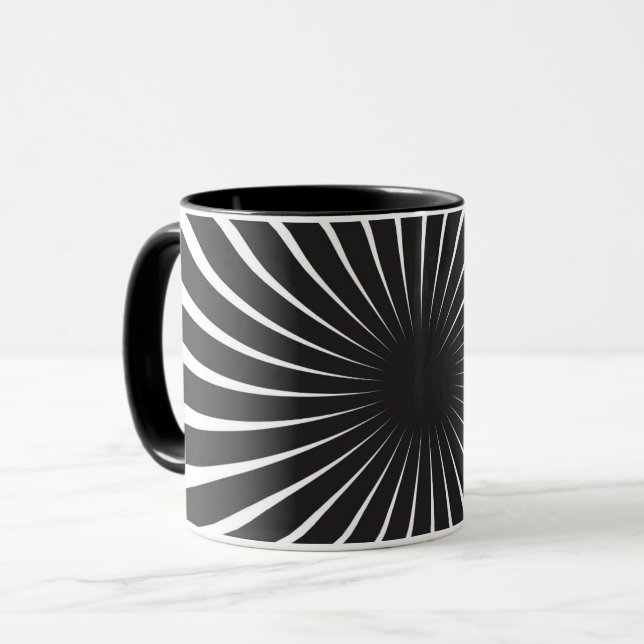 Black & White Retro Spiral Sunburst Mug (Front Left)