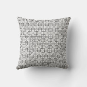 Black White Retro Square Grid Geometric Pattern Throw Pillow