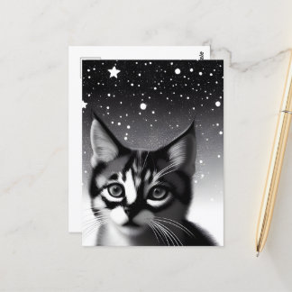 Black & White Retro Stars Kitten Postcard