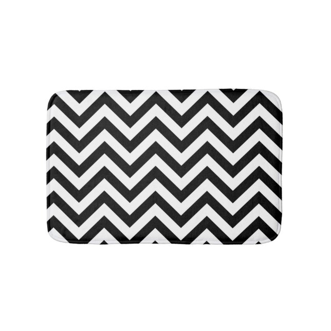 Black & White Retro Trendy Stripes Bath Mat (Front)