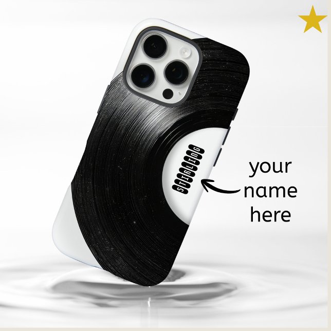 Black White Retro Vinyl Record Custom Name  Case-Mate iPhone Case (Creator Uploaded)