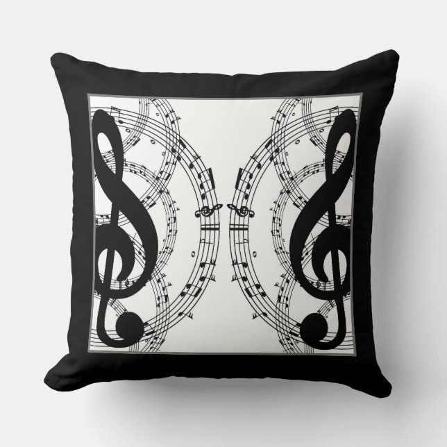 Black & White Reversible Mirror Image Music Throw Pillow (Front)