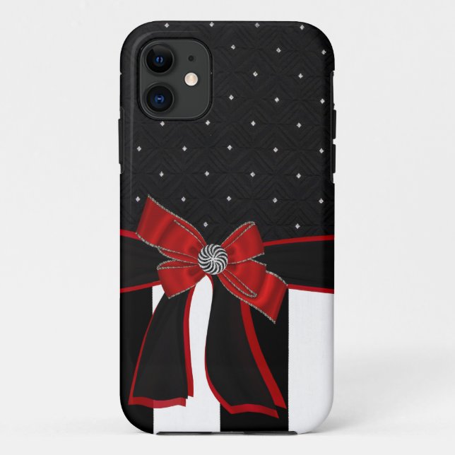 Black & White Rhinestone and Bow Iphone Case (Back)