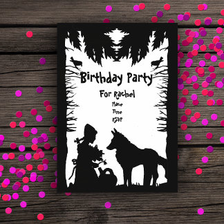 Black White Riding Hood Wolf Trees Birthday Acrylic Invitations