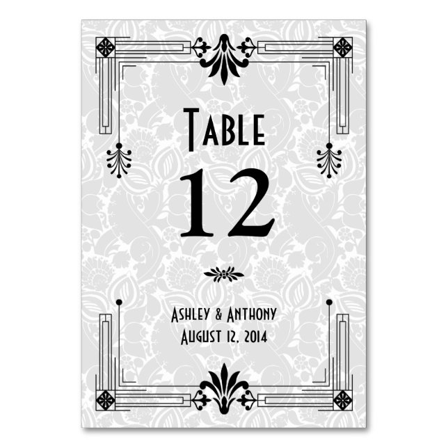 Black White Roaring 20s Art Deco Wedding Table Number (Back)