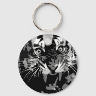 Black & White Roaring Tiger Keychain