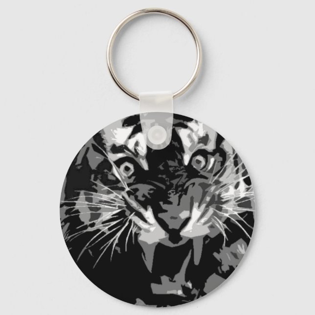 Black & White Roaring Tiger Keychain (Front)