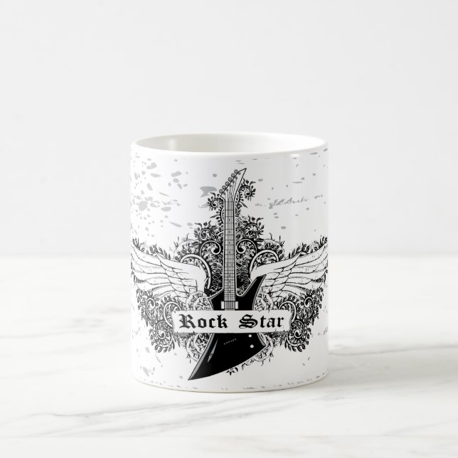 Black white Rock star electric guitar wings mug (Center)