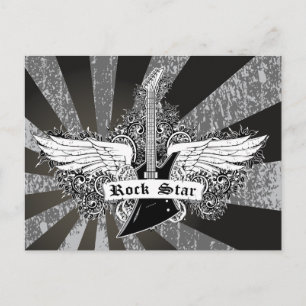 Black white Rock star electric guitar wings Postcard
