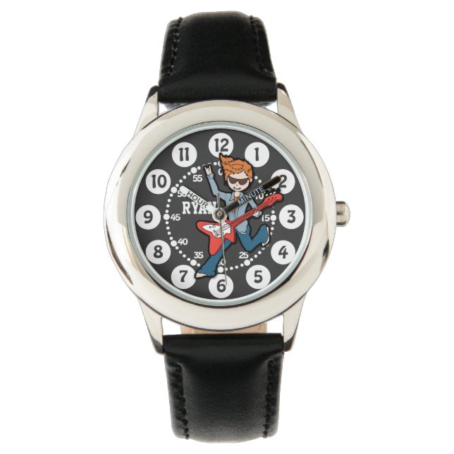 Black white rockstar guitar boy named wrist watch (Front)