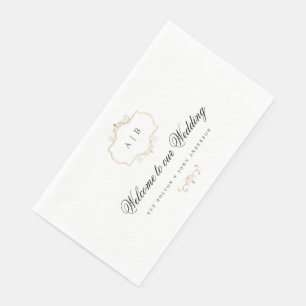 black white romantic classic gold monogram wedding napkin