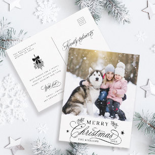 Black & White Romantic Merry Christmas Photo Postcard