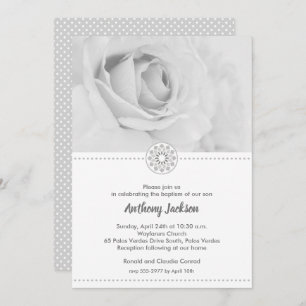 Black & White Rose Christening, Baptism Invitation