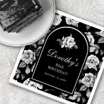 Black White Rose Floral Arch 30th Birthday Party Napkin<br><div class="desc">Elegant 30th birthday party cocktail napkin features a chic black and white rose floral background. A black arch edged in white contains the birthday celebrant's name written in a traditional script, 30th birthday and the date. A white rose decorates the inside of the arch. All text is editable. This item...</div>
