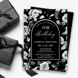 Black White Rose Floral Arch 90th Birthday Invitation<br><div class="desc">Very elegant black and white rose floral pattern creates an 90th birthday invitation template. White text and calligraphy are framed by a black arch edged in white. Available in cardstock or as a digital download. This item is part of the Black and White Rose Floral Collection. it contains templates to...</div>