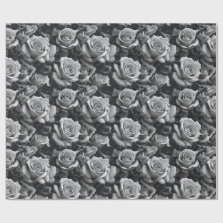 Black & White Rose Floral Pattern Wrapping Paper