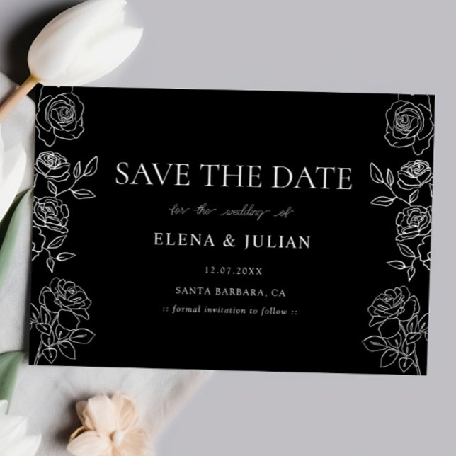 Black White Rose Formal Wedding Date Announcement (Creator Uploaded)