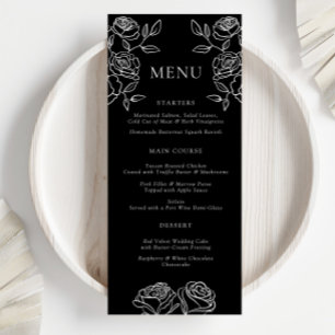 Black White Rose Formal Wedding Dinner Menu