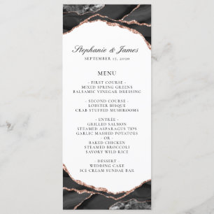 Black White Rose Gold Foil Agate Wedding Menu