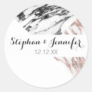 Black White Rose Gold Marble Geometric Triangles Classic Round Sticker